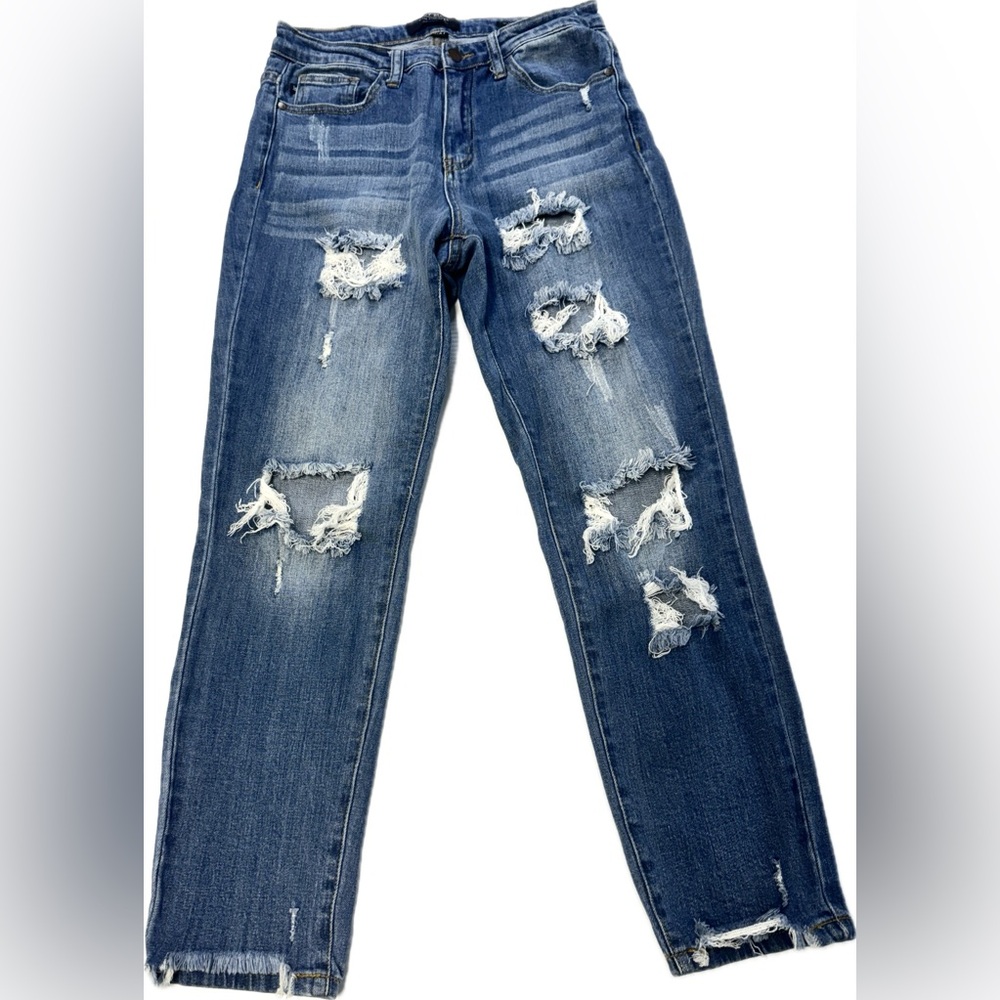 Judy Blue Girlfriend Fit High Rise Distressed Jeans Size 5/27